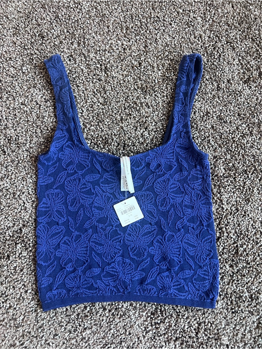 Anthropologie Royal Blue Floral Textured Scoop Tank
